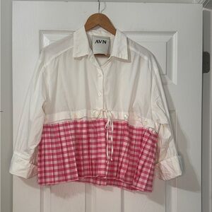 AVN Italy gingham button detail top